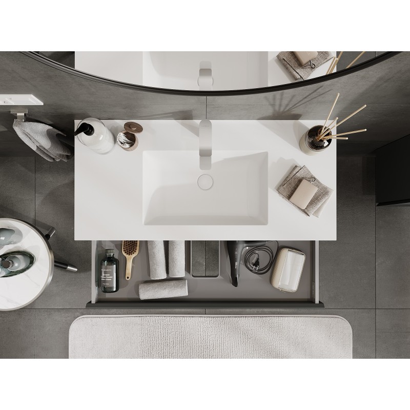 Mexen Orio баня шкаф 100 см с мивка Otis, 2 чекмеджета, графит мат/бял мат