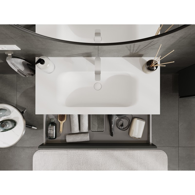 Mexen Orio шкаф за баня 100 см с мивка Vela, 2 чекмеджета, графит мат/бял мат - 91A10-10047-2-BFF66-W23M01