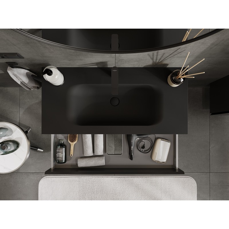 Mexen Orio шкаф за баня 100 см с мивка Vela, 2 чекмеджета, черен мат - 91A10-10047-2-BFF71-W23M71