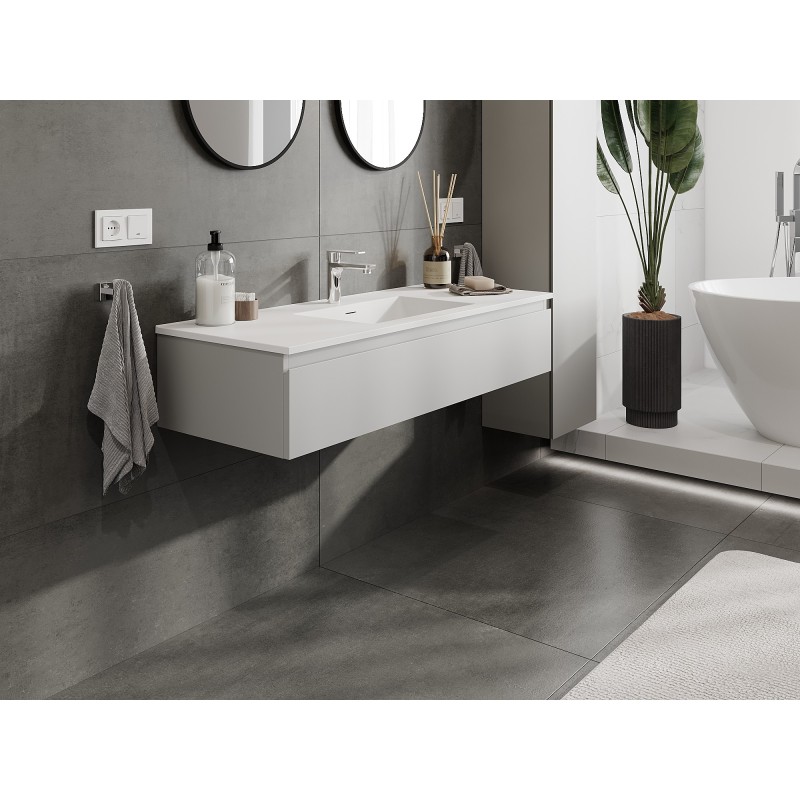 Mexen Orio шкаф за баня 120 см с мивка Otis, 1 чекмедже, сив мат/бял мат
