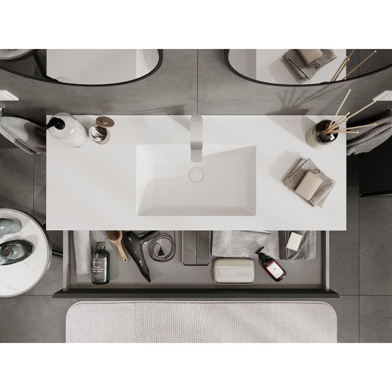 Mexen Orio шкаф за баня 120 см с мивка Otis, 1 чекмедже, мат графит/мат бял