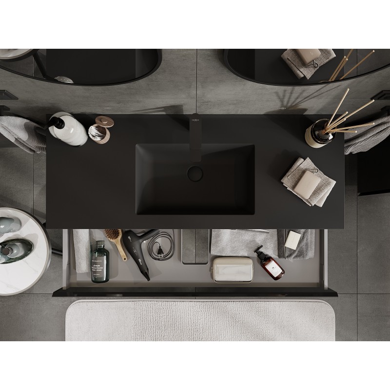 Mexen Orio шкафче за баня 120 см с мивка Otis, 1 чекмедже, черен гланц/черен мат - 91A10-12023-1-BF70-W18M71