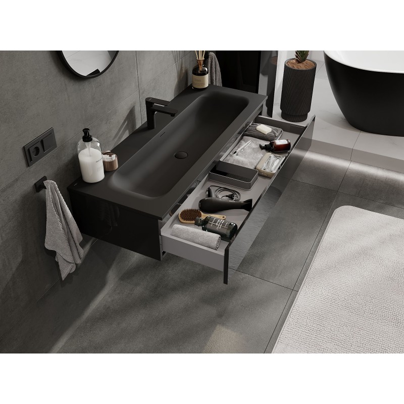 Mexen Orio шкаф за баня 120 см с мивка Vela, 1 чекмедже, черен гланц/черен мат