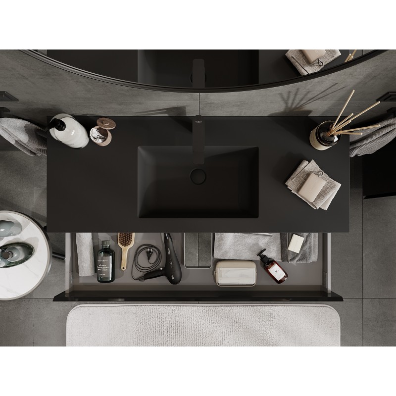 Mexen Orio шкаф за баня 120 см с мивка Otis, 2 чекмеджета, черен гланц/черен мат - 91A10-12047-2-BFF70-W18M71