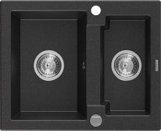 Mexen Carlos гранитна мивка с 1,5 камери 582 x 475 мм, черен/сребрист металик,