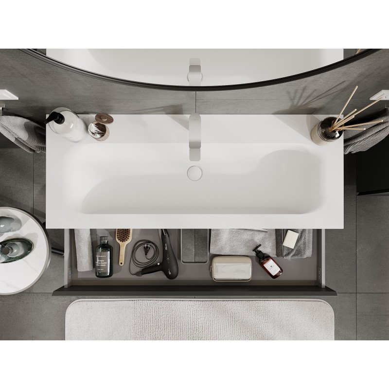 Mexen Orio шкаф за баня 120 см с мивка Vela, 2 чекмеджета, графит мат/бял мат