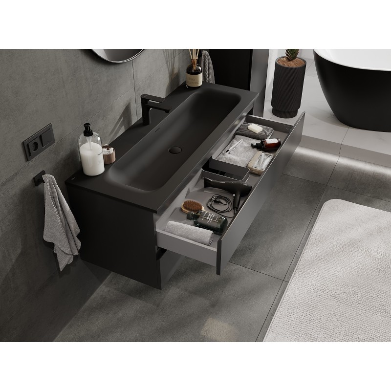 Mexen Orio шкаф за баня 120 см с умивалник Vela, 2 чекмеджета, черен мат - 91A10-12047-2-BFF71-W23M71