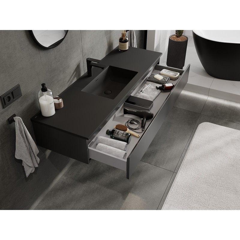 Mexen Orio шкаф за баня 140 см с мивка Otis, 1 чекмедже, черен мат - 91A10-14023-1-BF71-W18M71