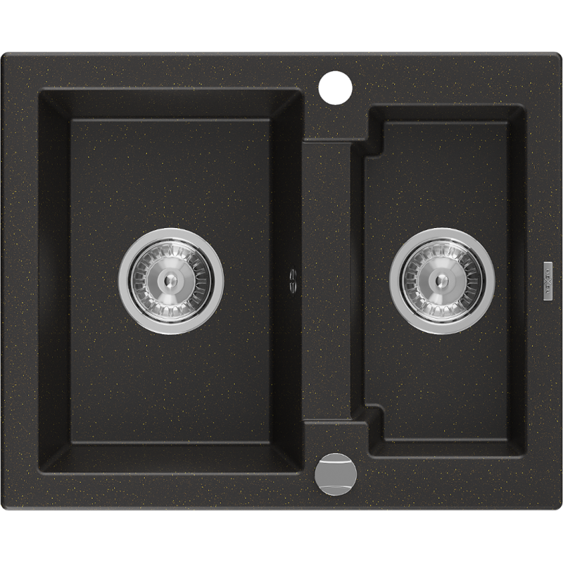 Mexen Carlos гранитна мивка с 1,5 камери 582 x 475 мм, черна/златен металик,