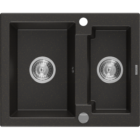 Mexen Carlos гранитна мивка с 1,5 камери 582 x 475 мм, черна/златен металик,