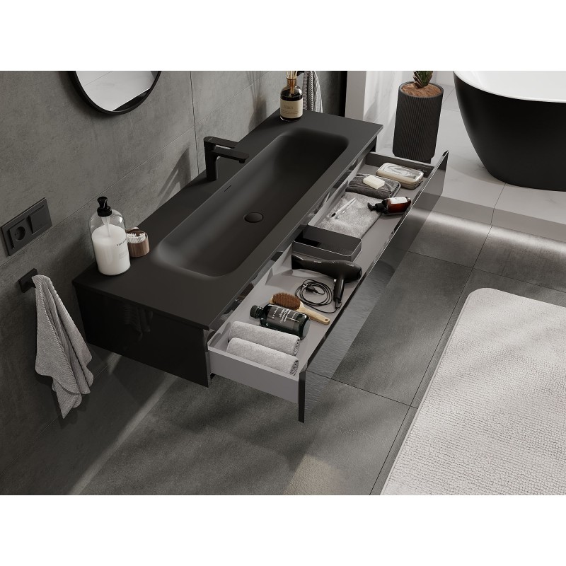 Mexen Orio шкаф за баня 140 см с мивка Vela, 1 чекмедже, черен гланц/черен мат - 91A10-14023-1-BF70-W23M71