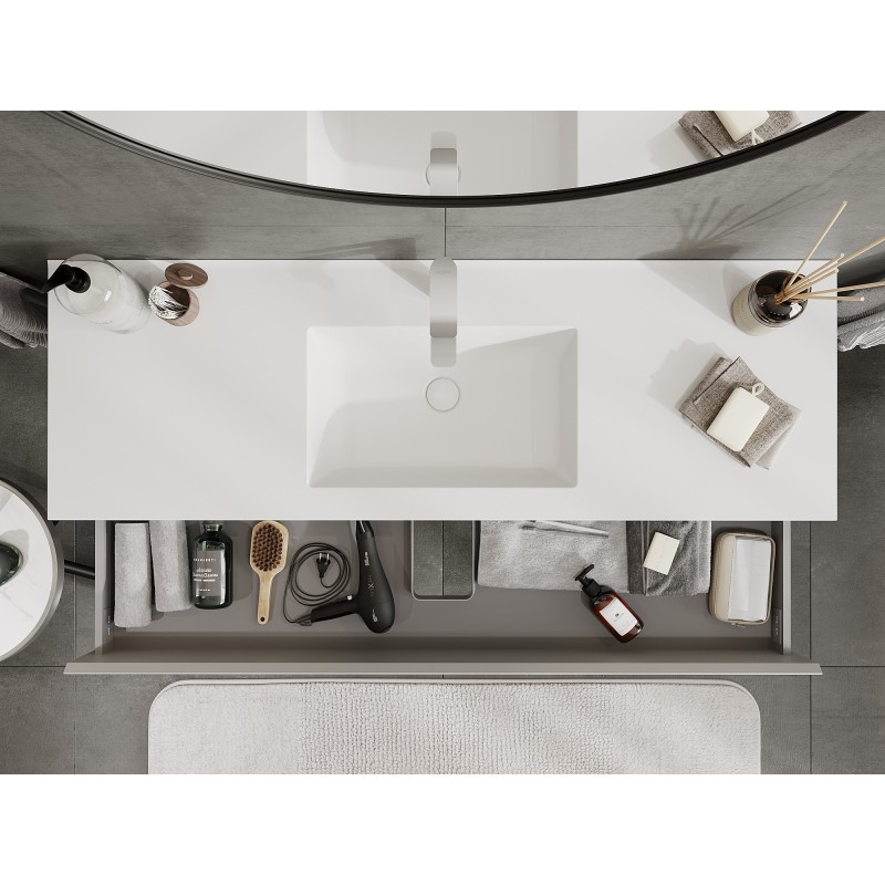 Mexen Orio шкаф за баня 140 см с мивка Otis, 2 чекмеджета, сив мат/бял мат