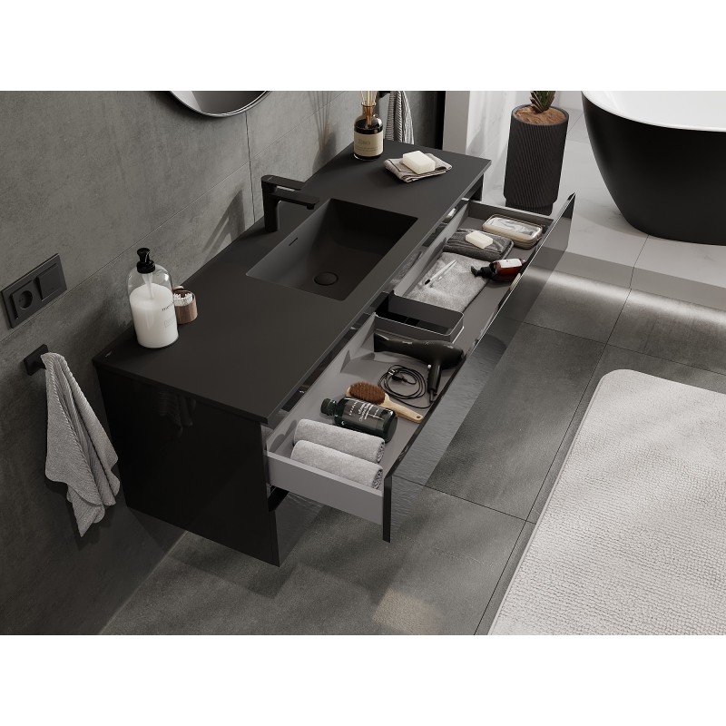 Mexen Orio шкаф за баня 140 см с мивка Otis, 2 чекмеджета, черен гланц/черен мат - 91A10-14047-2-BFF70-W18M71