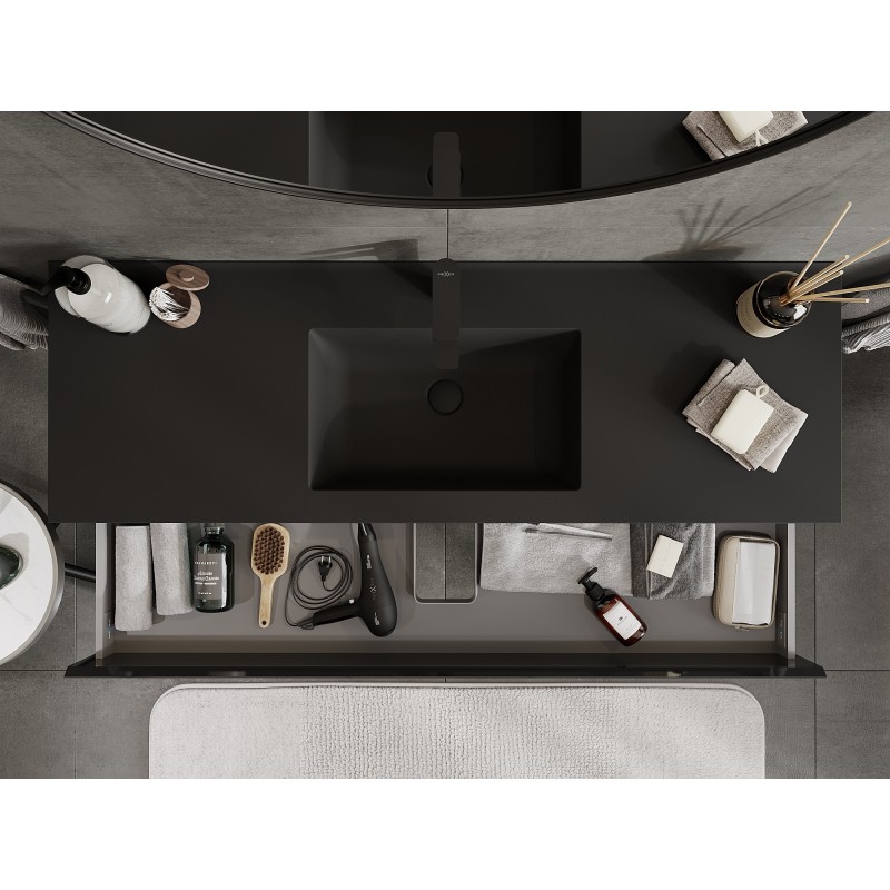Mexen Orio шкаф за баня 140 см с мивка Otis, 2 чекмеджета, черен гланц/черен мат - 91A10-14047-2-BFF70-W18M71