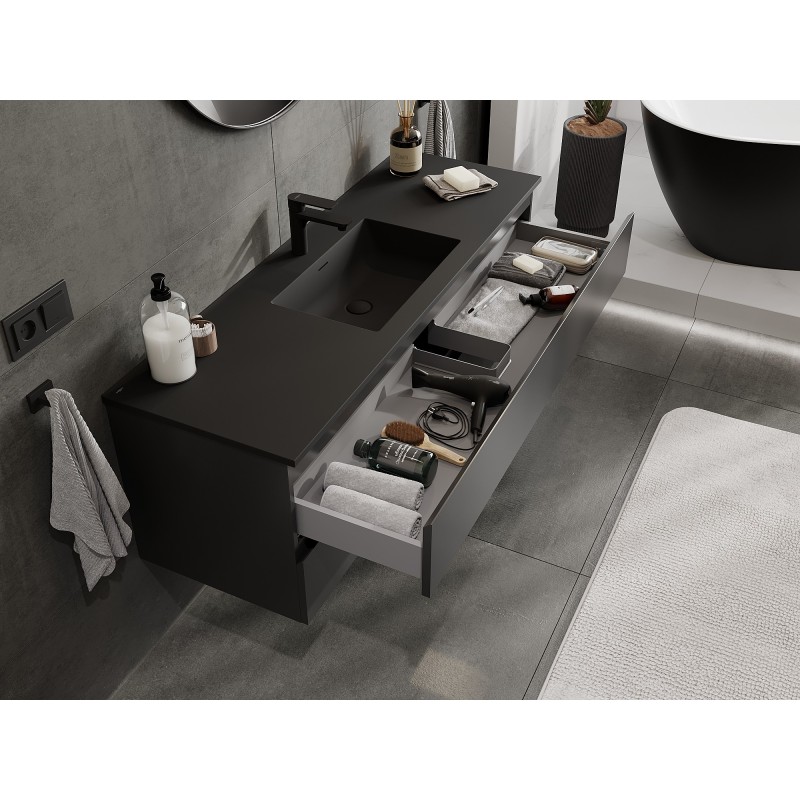 Mexen Orio шкаф за баня 140 см с мивка Otis, 2 чекмеджета, черен мат