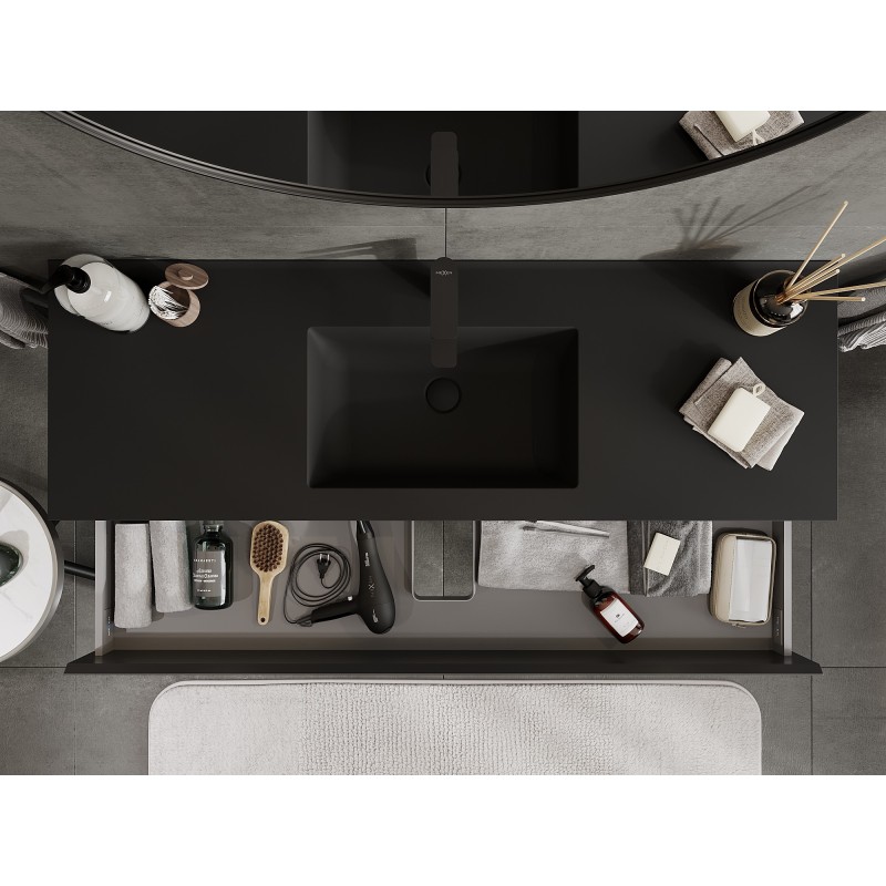 Mexen Orio шкаф за баня 140 см с мивка Otis, 2 чекмеджета, черен мат