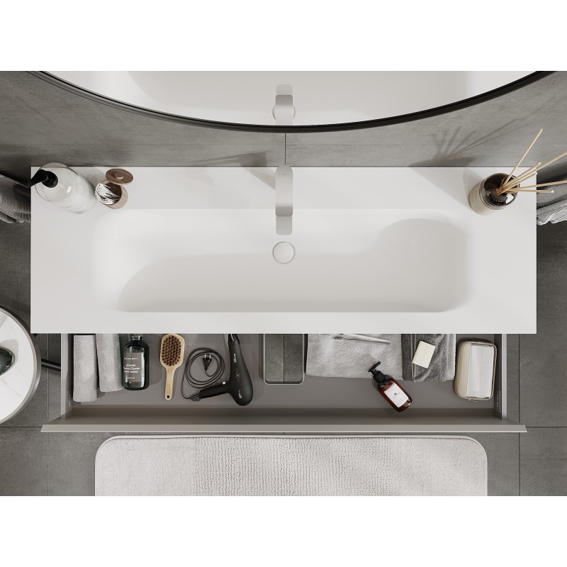 Mexen Orio шкаф за баня 140 см с мивка Vela, 2 чекмеджета, сив мат/бял мат