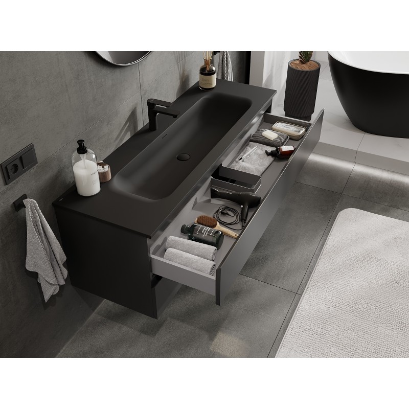 Mexen Orio шкаф за баня 140 см с мивка Vela, 2 чекмеджета, черен мат - 91A10-14047-2-BFF71-W23M71