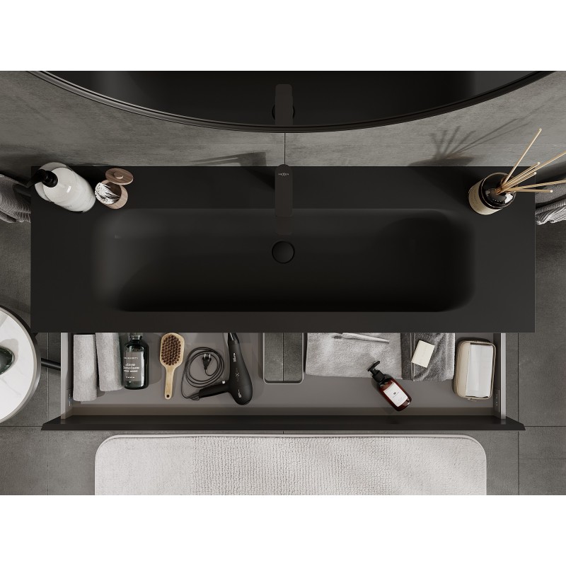 Mexen Orio шкаф за баня 140 см с мивка Vela, 2 чекмеджета, черен мат - 91A10-14047-2-BFF71-W23M71