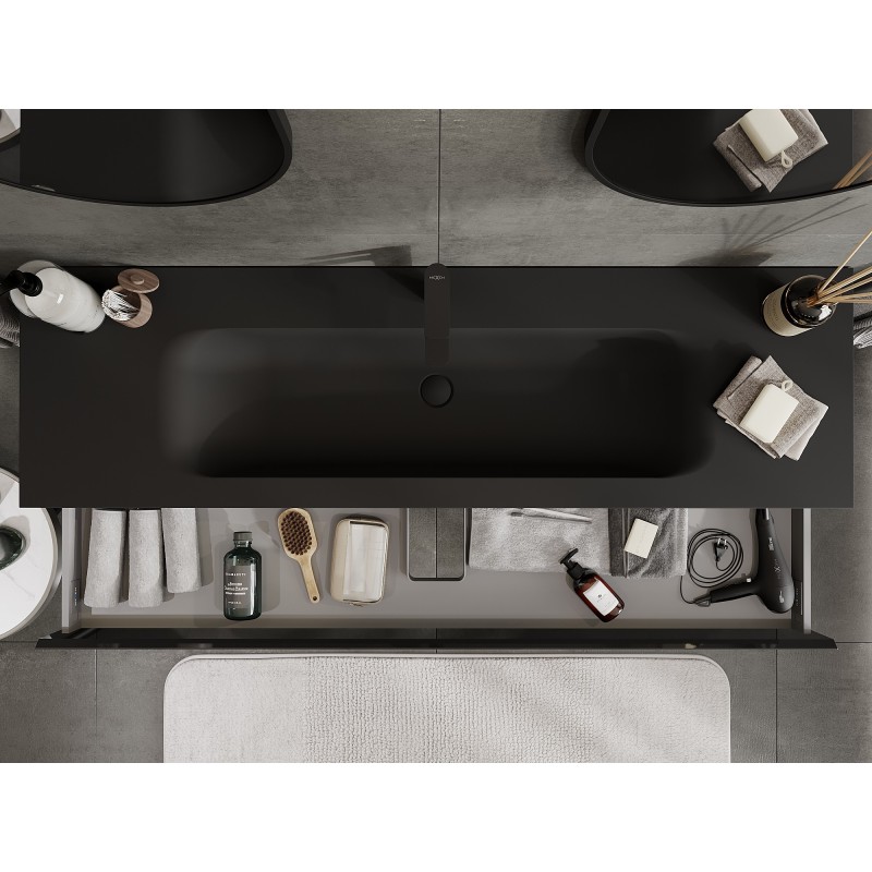 Mexen Orio шкаф за баня 160 см с мивка Vela, 1 чекмедже, черен гланц/черен мат - 91A10-16023-1-BF70-W23M71