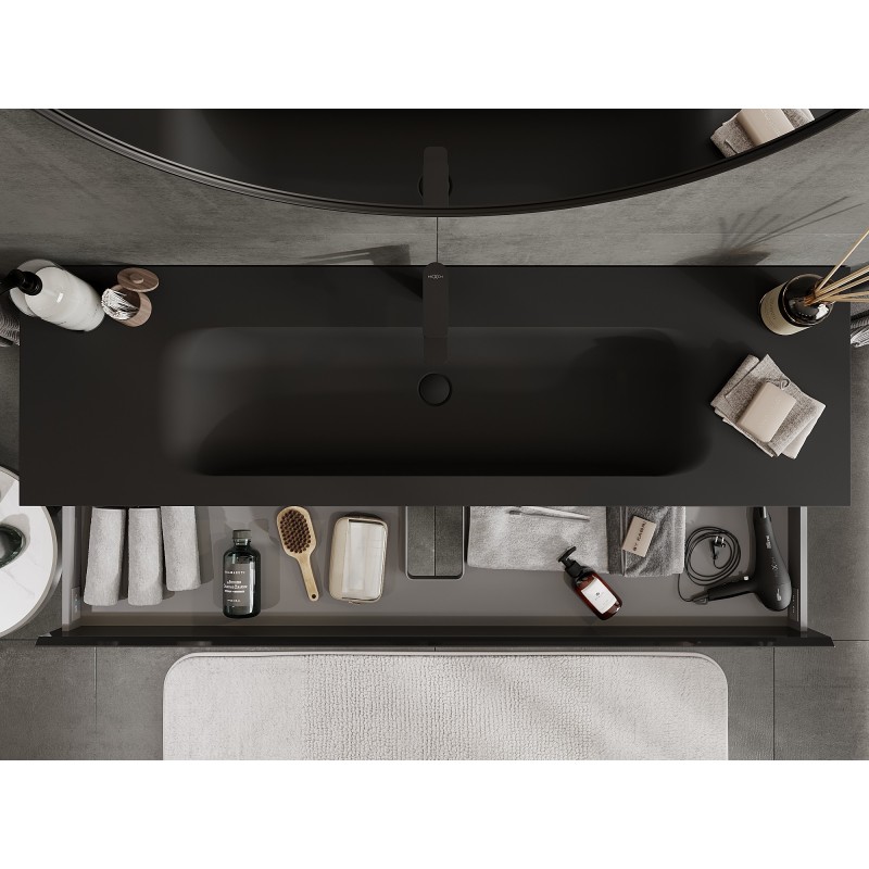 Mexen Orio шкаф за баня 160 см с мивка Vela, 2 чекмеджета, черен гланц/черен мат