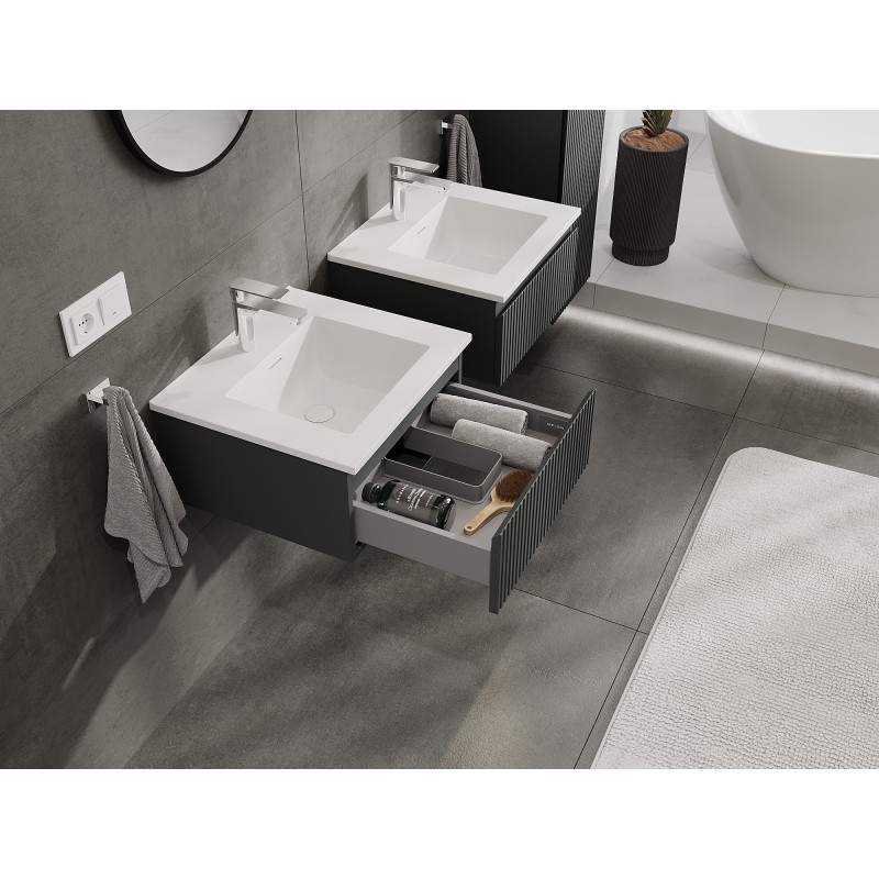 Mexen Rivel шкаф за баня 50 см с мивка Otis, 1 чекмедже, оребрен, графит мат/бял