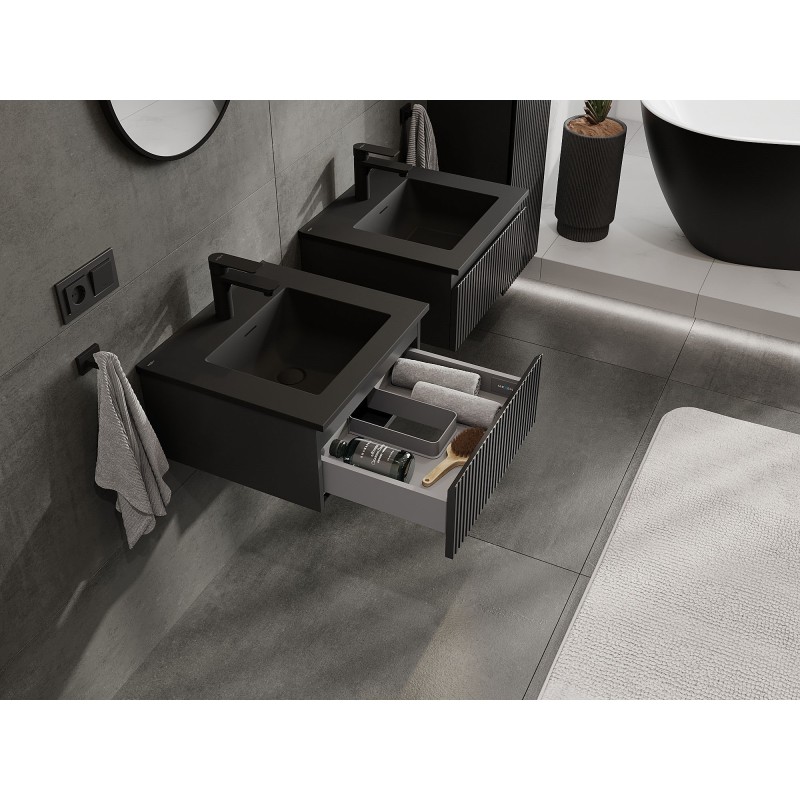 Mexen Rivel шкаф за баня 50 см с умивалник Otis, 1 чекмедже, рифлиран, черен мат - 91A20-05023-1-BF71-W18M71