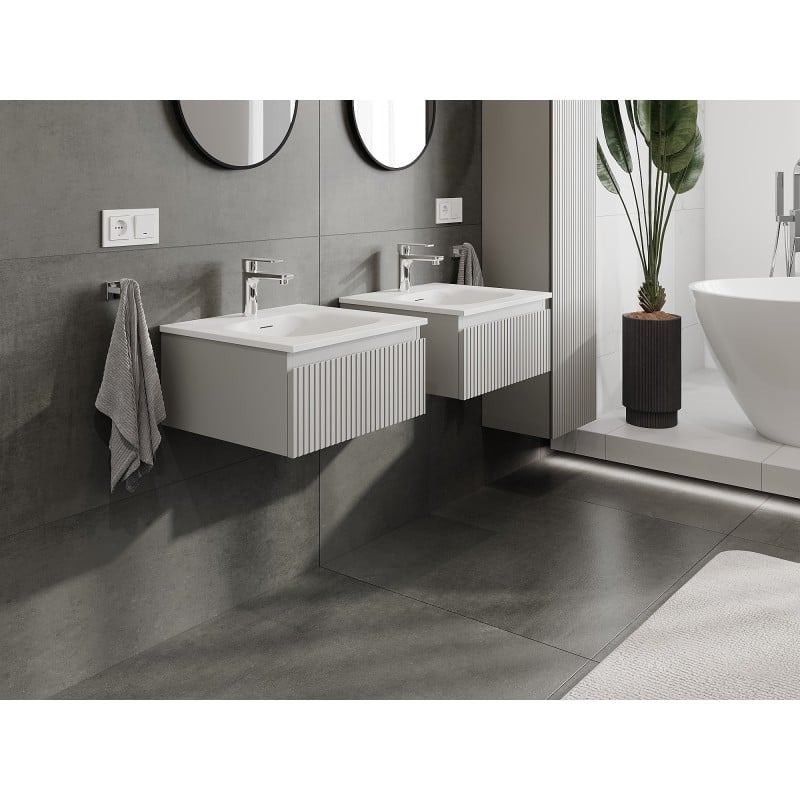 Mexen Rivel шкаф за баня 50 см с мивка Vela, 1 чекмедже, оребрен , сив мат/бял мат - 91A20-05023-1-BF62-W23M01