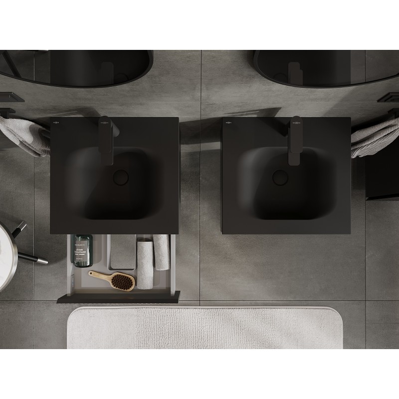 Mexen Rivel шкаф за баня 50 cm с мивка Vela, 1 чекмедже, рифелован, черен мат