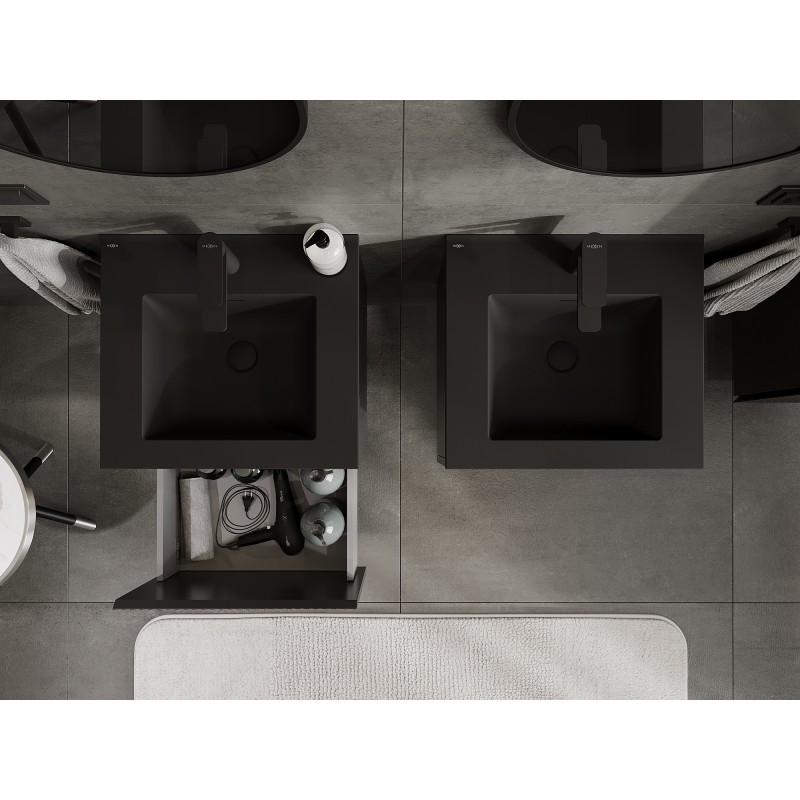 Mexen Rivel шкаф за баня 50 см с мивка Otis, 1 чекмедже, гофриран, черен мат