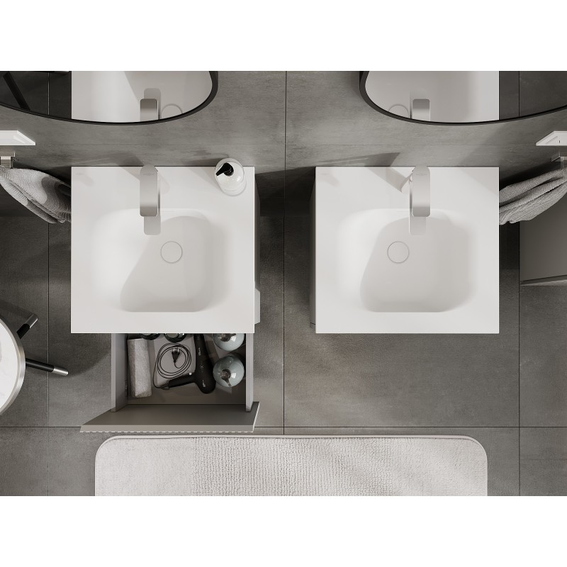 Mexen Rivel шкаф за баня 50 см с мивка Vela, 1 чекмедже, оребрена, сив мат/бял мат