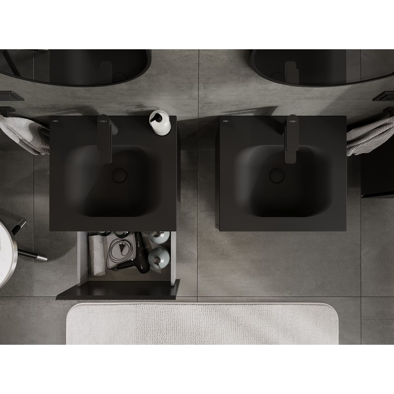 Mexen Rivel шкаф за баня 50 см с мивка Vela, 1 чекмедже, гофриран, черен мат - 91A20-05047-1-BF71-W23M71