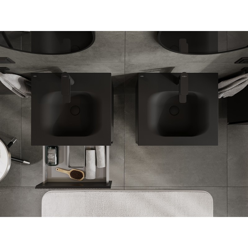 Mexen Rivel баня шкаф 50 см с мивка Vela, 2 чекмеджета, рифована, черно мат - 91A20-05047-2-BFF71-W23M71