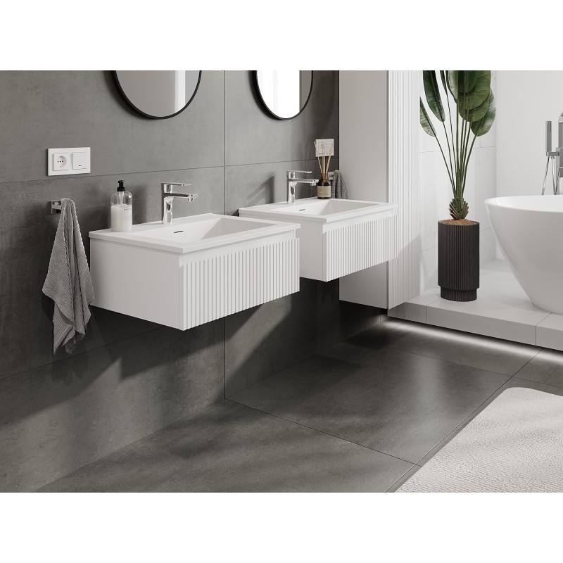 Mexen Rivel шкаф за баня 60 см с мивка Otis, 1 чекмедже, оребрен, бял мат