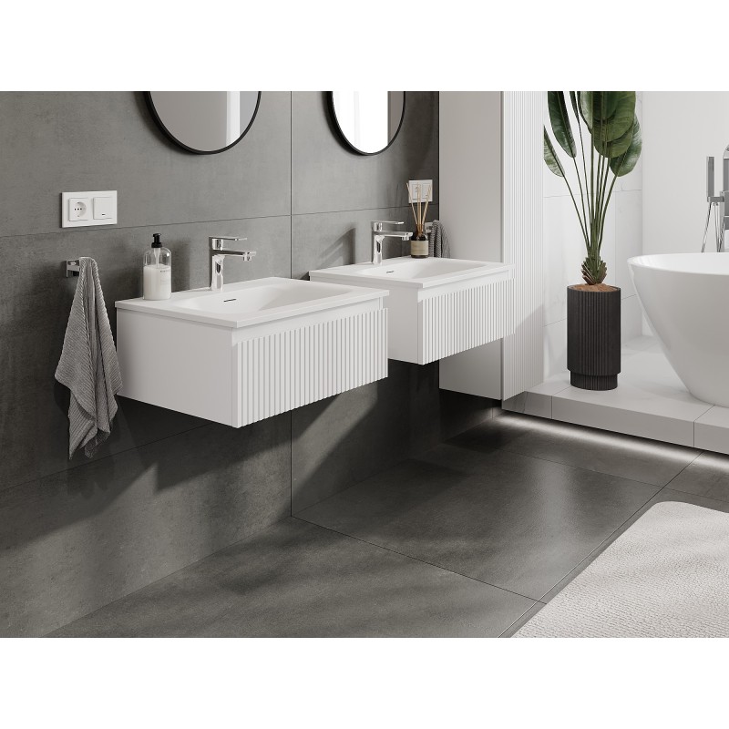 Mexen Rivel шкаф за баня 60 см с мивка Vela, 1 чекмедже, набразден, бял мат - 91A20-06023-1-BF01-W23M01