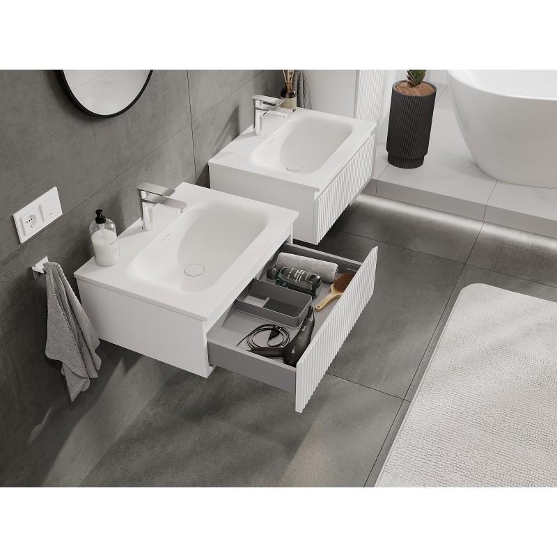 Mexen Rivel шкаф за баня 60 см с мивка Vela, 1 чекмедже, набразден, бял мат - 91A20-06023-1-BF01-W23M01