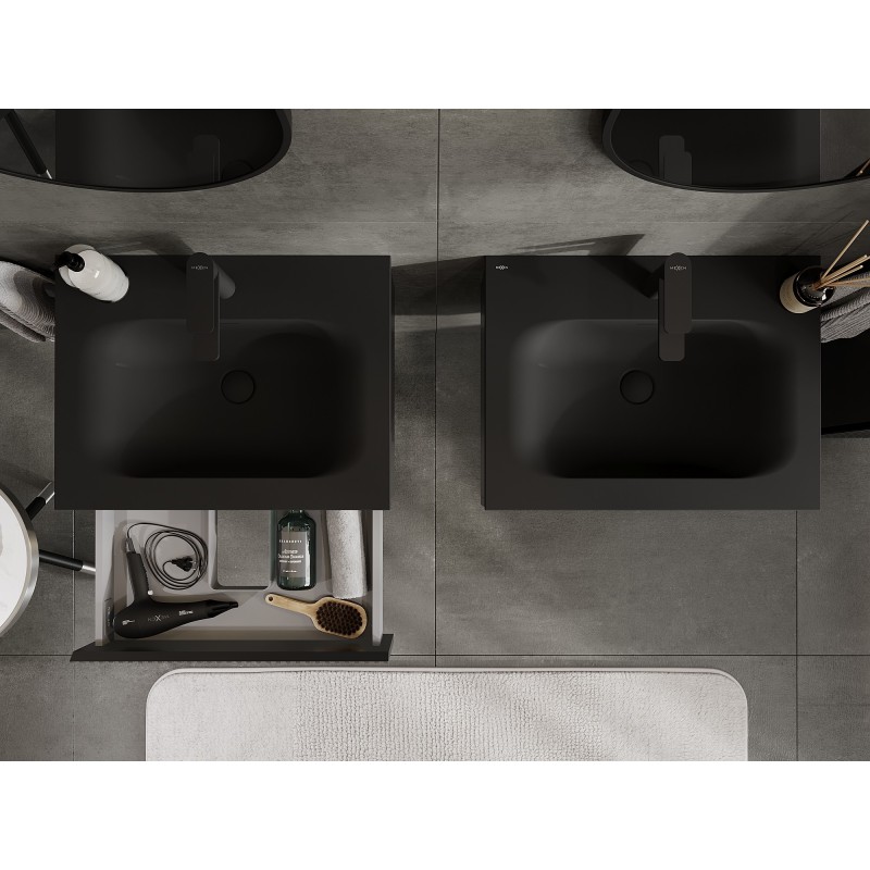 Mexen Rivel шкаф за баня 60 см с мивка Vela, 1 чекмедже, рифлована, черен мат - 91A20-06023-1-BF71-W23M71