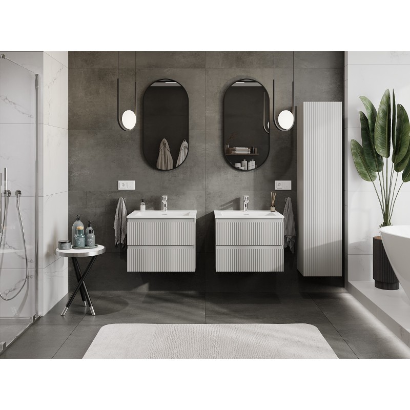 Mexen Rivel шкаф за баня 60 см с мивка Otis, 2 чекмеджета, релефен, сив мат/бял мат - 91A20-06047-2-BFF62-W18M01