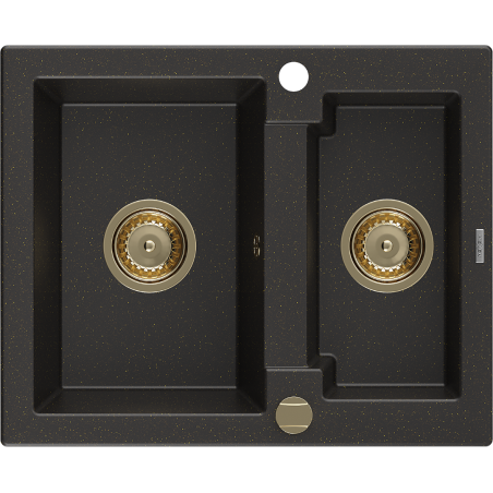 Mexen Carlos гранитна мивка с 1,5 отделения 582 x 475 мм, черно/златист металик,