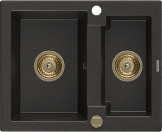 Mexen Carlos гранитна мивка с 1,5 отделения 582 x 475 мм, черно/златист металик,
