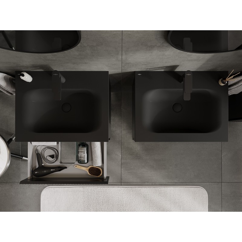 Mexen Rivel шкафа за баня 60 см с мивка Vela, 2 чекмеджета, оребрена, черен мат - 91A20-06047-2-BFF71-W23M71