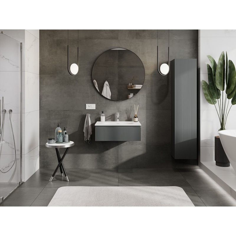 Mexen Rivel шкафче за баня 70 см с мивка Vela, 1 чекмедже, набраздено, графит мат/бял мат - 91A20-07023-1-BF66-W23M01