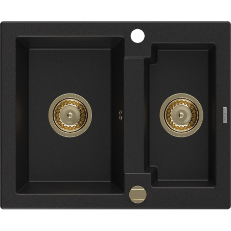 Mexen Carlos гранитна мивка с 1,5 камери 582 x 475 мм, черна, сифон златен