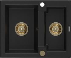 Mexen Carlos гранитна мивка с 1,5 камери 582 x 475 мм, черна, сифон златен