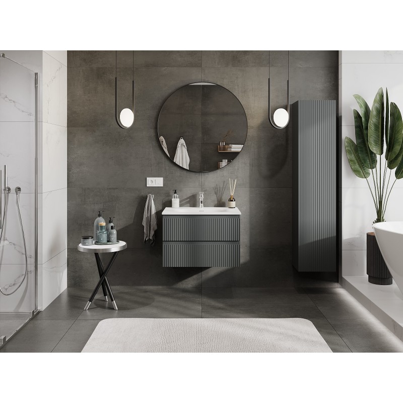 Mexen Rivel шкаф за баня 70 см с мивка Vela, 2 чекмеджета, релефен, графит