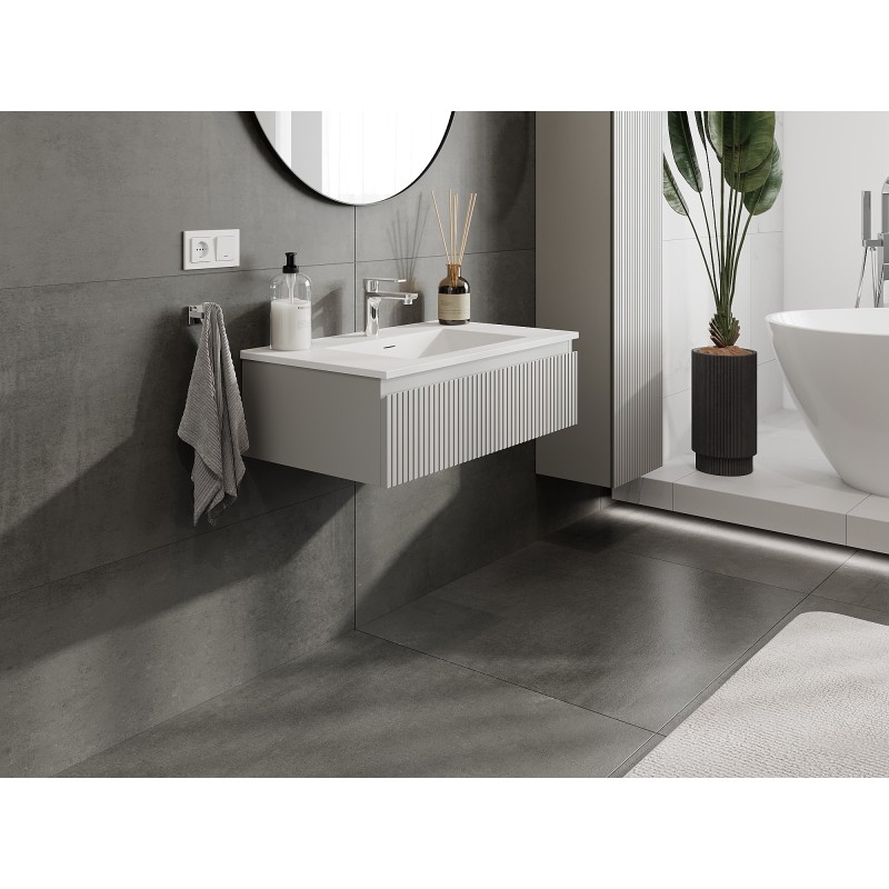 Mexen Rivel шкаф за баня 80 см с мивка Otis, 1 чекмедже, рифелован, сив мат/бял мат - 91A20-08023-1-BF62-W18M01