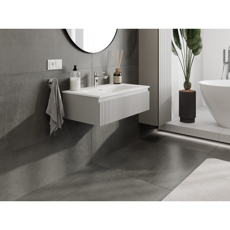 Mexen Rivel шкаф за баня 80 см с умивалник Vela, 1 чекмедже, набраздена, сив мат/бял мат - 91A20-08023-1-BF62-W23M01