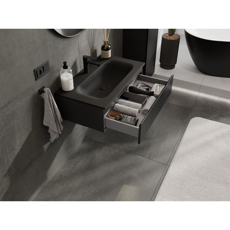 Mexen Rivel шкаф за баня 80 см с мивка Vela, 1 чекмедже, оребрена, черна мат - 91A20-08023-1-BF71-W23M71