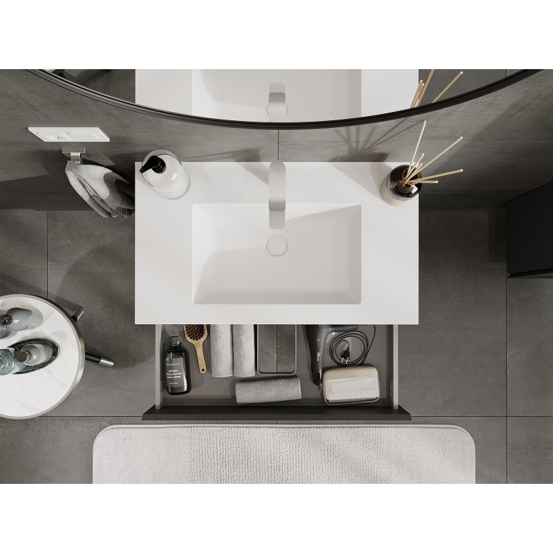 Mexen Rivel шкаф за баня 80 см с мивка Otis, 2 чекмеджета, релефен, графит