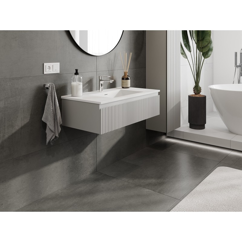 Mexen Rivel баня шкаф 90 см с мивка Otis, 1 чекмедже, набразден , сив мат/бял мат - 91A20-09023-1-BF62-W18M01